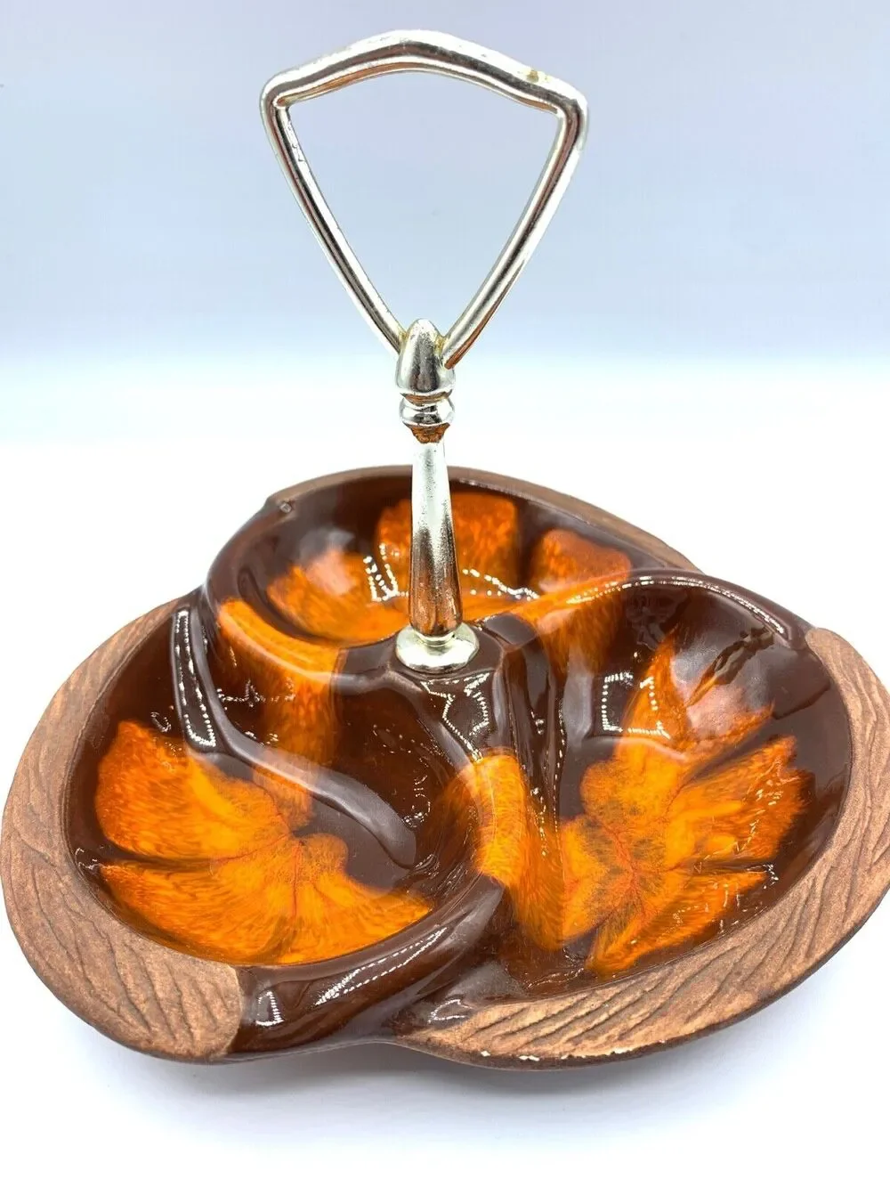 Vintage MCM CA Pottery #618 Divided Nut Candy DIsh Sequoia Ware 60s-70s USA